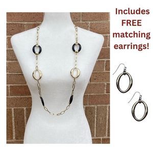 Gold & Black Oval Necklace & Earrings Set
